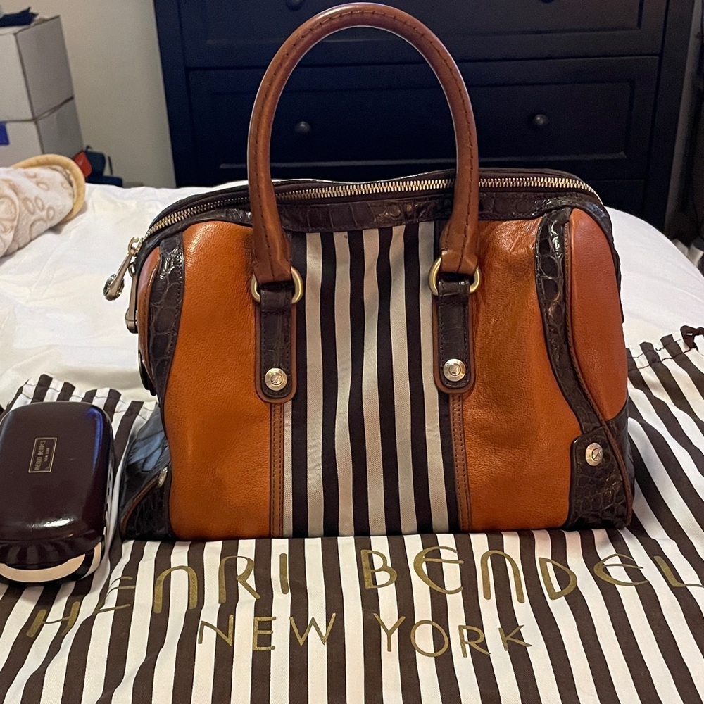 Henri Bendel Brown and Tan Striped Satchel